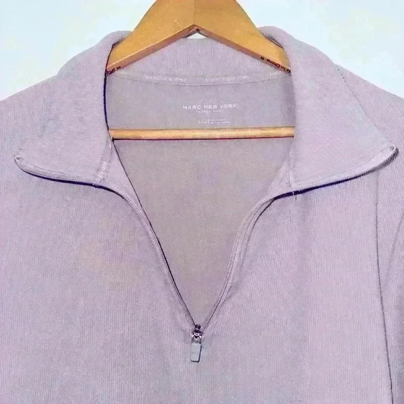 Marc NY By Andrew Marc Women's Kangaroo Pocket Ribbed Quarter Zip Pullover LARGE - Picture 5 of 5